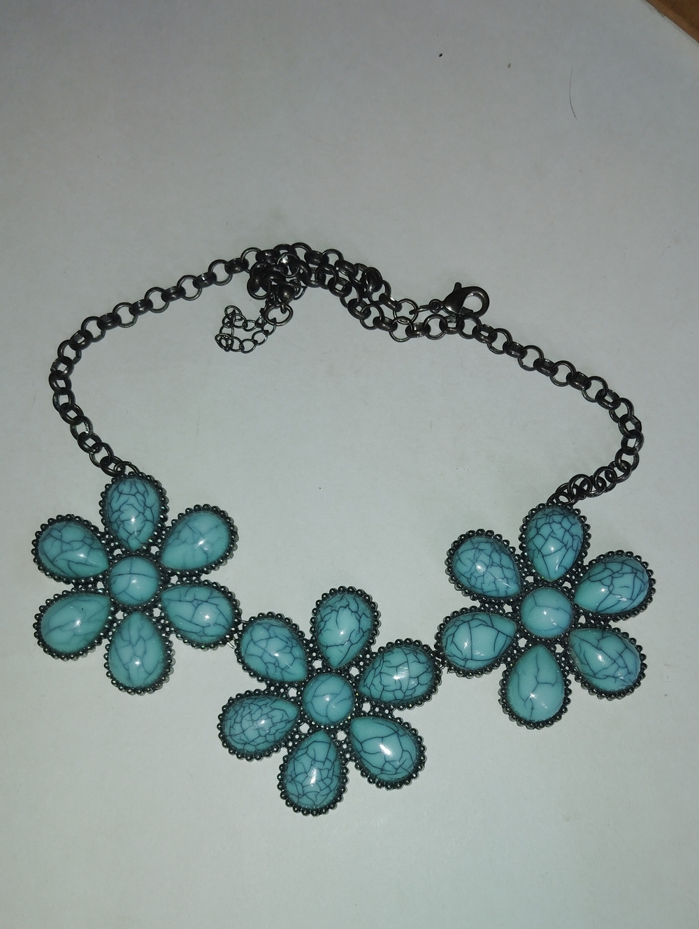 Turquoise Blue Floral Statement Necklace - Blue Flower Bib Choker Necklace